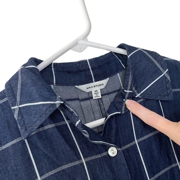 *NWOT* Max Studio Denim/Chambray Windowpane Collared Button Down Shirt Dress - Picture 11 of 12